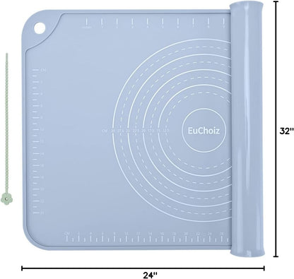 Silicone Pastry Mat 20"*16" Extra Thick Non Stick Baking Mat Food Grade Silicone Dough Rolling Bake Mat with Edge Heightening Blue
