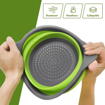 Collapsible Colander Set, 3 Pack Silicone Strainers for Kitchen-BPA Free Space Saving Design Dishwasher Safe Over Home Draining, Pasta Food Vegetables and Fruits