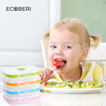 ECOBERI Collapsible Silicone Food Storage Containers, BPA Free, Microwave, Freezer and Dishwasher Safe, Lunch, Meal Prep, Travel, Space-Saving