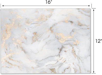JAMBALAY Tempered Glass Cutting Boards for Kitchen, Gold 12"x8" & 16"x12" Glass Cutting Board Set with Marble Design, With Non Slip Foot, Shatter and Heat Resistant, Dishwasher Safe