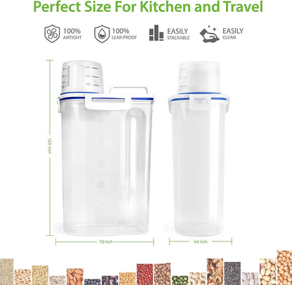 Viretec Rice Storage Container, 15 to 20lb Dry Food Airtight Dispenser, Pet Dog Cat Food Canister, BPA Free Clear Plastic Kitchen and Pantry Bin for Oatmeal, Cereal, Pasta, Flour Pack of 2 Grey