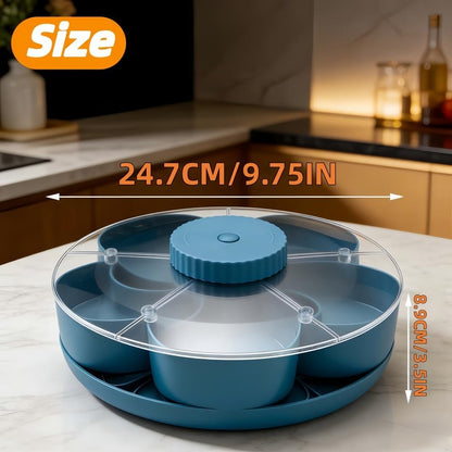 Divided Serving Tray that Spins, Snack Spinner with Lid & 5 Compartments, Divided Serving Tray that Spins Perfect for Snacks Candy Nuts Appetizers, Ideal for Kitchen Party Picnic (Gray)