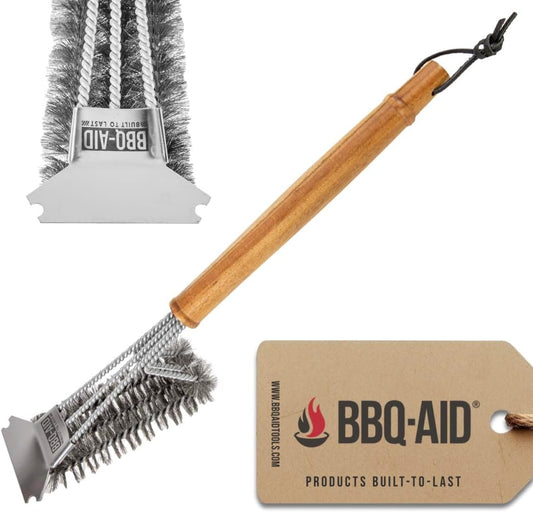 BBQ-AID Grill Brush for Outdoor Grill Bristle Free - 18" BBQ Brush for Grill Cleaning Kit - Safe BBQ Grill Cleaner Brush and Scraper - Stainless Grill Cleaning Brush for Any Grill, Grill Accessories