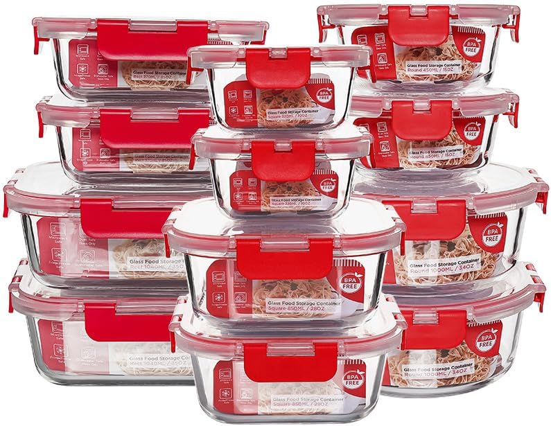 12 Pack Glass Storage Containers Transparent, Stackable Design Meal Prep Containers for Food Storage, Home, Kitchen & Pantry Organization, Microwave/Freezer/Dishwasher Safe