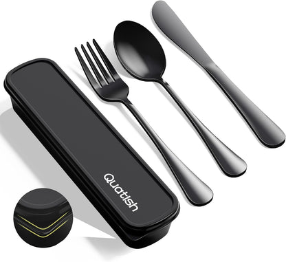 Travel Utensils with Case, Quatish 4 Piece Stainless Steel Silverware Set for Work, Portable Reusable Travel Cutlery Set, Fork and Spoon Set for Picnic, Camping, Gadgets, Lunch Box for Men, Rainbow