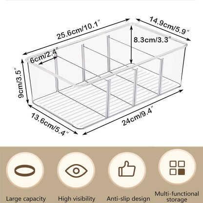 5 Pack Storage Organizer Bins, Plastic Desk Storage Bins Food Storage Organizer with 4 Slots for Pantry, Kitchen, Fridge, Cabinet Packets, Snacks, Pouches, Spice Packets