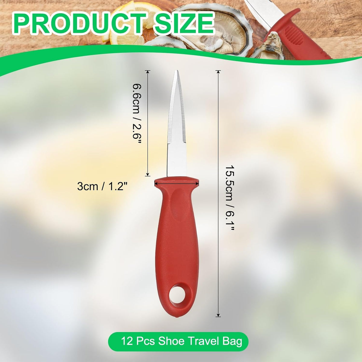 uxcell 12 Pcs Stainless Steel Oyster Shucking Knife, Oyster Shucking Shell Opener Knife Non-Slip for Shellfish Opening Seafood Restaurants Home Use, Green