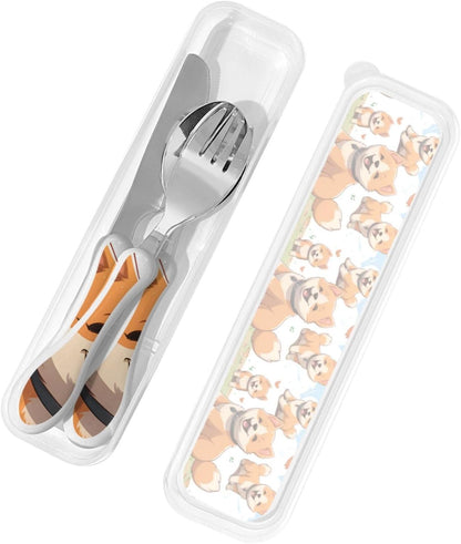 3-Piece Kids Silverware Set With Storage Case, Stainless Steel Reusable Children Safe Knife Spoon Fork Set Dragonfly Insects Flowers Children Flatware Set For Kids Lunch Box