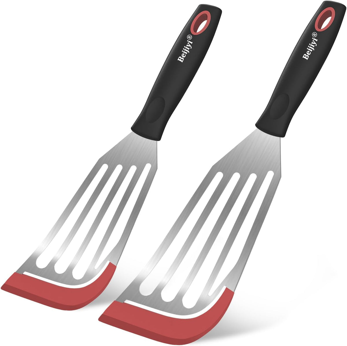 Beijiyi 2-Piece Silicone Fish Spatula for Nonstick Cookware, Heat Resistant | BPA Free, Flexible & Thin Edge, Scratch-Free, Slotted Turner, Kitchen Use, Cooking Flipper for Egg, Pancake, Dishwasher Safe