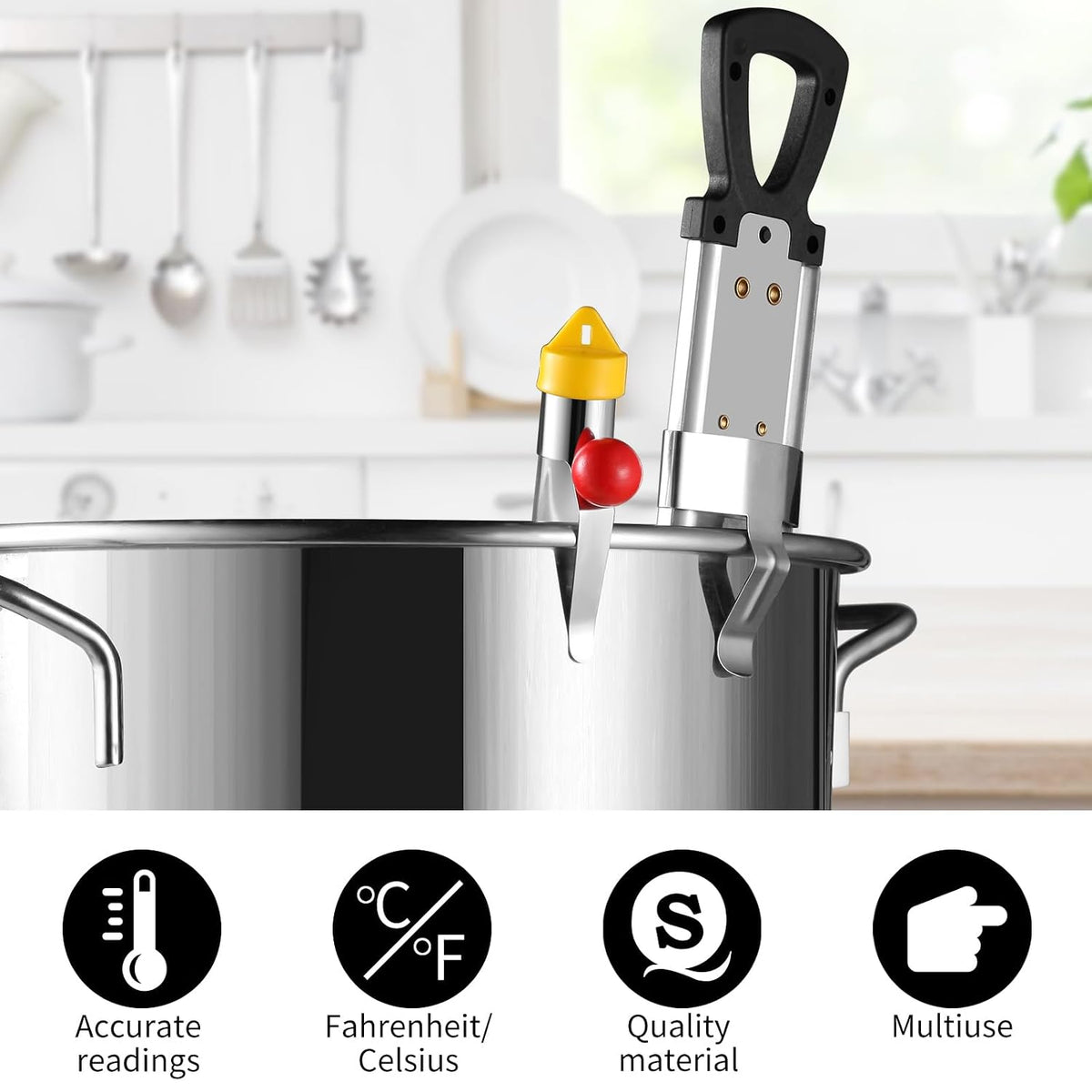 New Candy Thermometer with Pot Clip and Hanging Hook, Stainless Steel Deep Fry Oil Thermometer Instant Read Glass Cooking Thermometer for Food, Oil/Candy/Fry/Jam/Sugar/Syrup/Jelly Food Thermometer