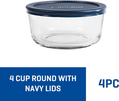 Anchor Hocking 2 Cup Glass Storage Containers with Lids, Set of 4 Glass Food Storage Containers with Mint SnugFit Lids