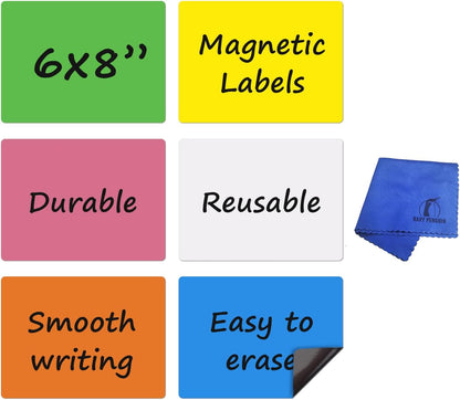 Write On Magnets Dry Erase for Fridge - 6 Pack - 8x6 in Whiteboard Magnetic Labels Writable Magnet Sheets Pads - White Board Magnet Strips for Home and Office