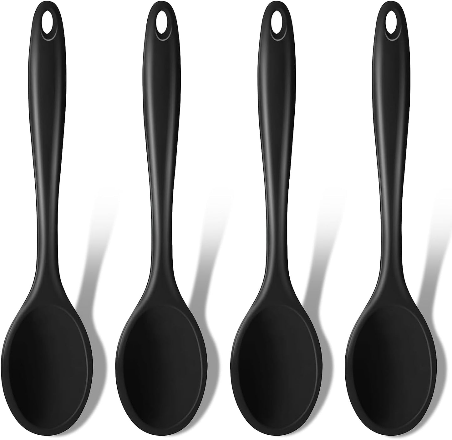GEEKHOM Silicone Cooking Spoons, 4 Pieces 8" Heat Resistant Silicone Kitchen Utensils Set Serving Stirring Spoons for Non Stick Cooking, Mixing, Basting, Baking, Black+Red+Gray+Blue