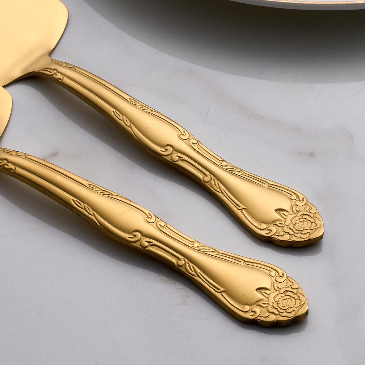 3-Piece Matte Gold Cake Server Set with Rose Handle