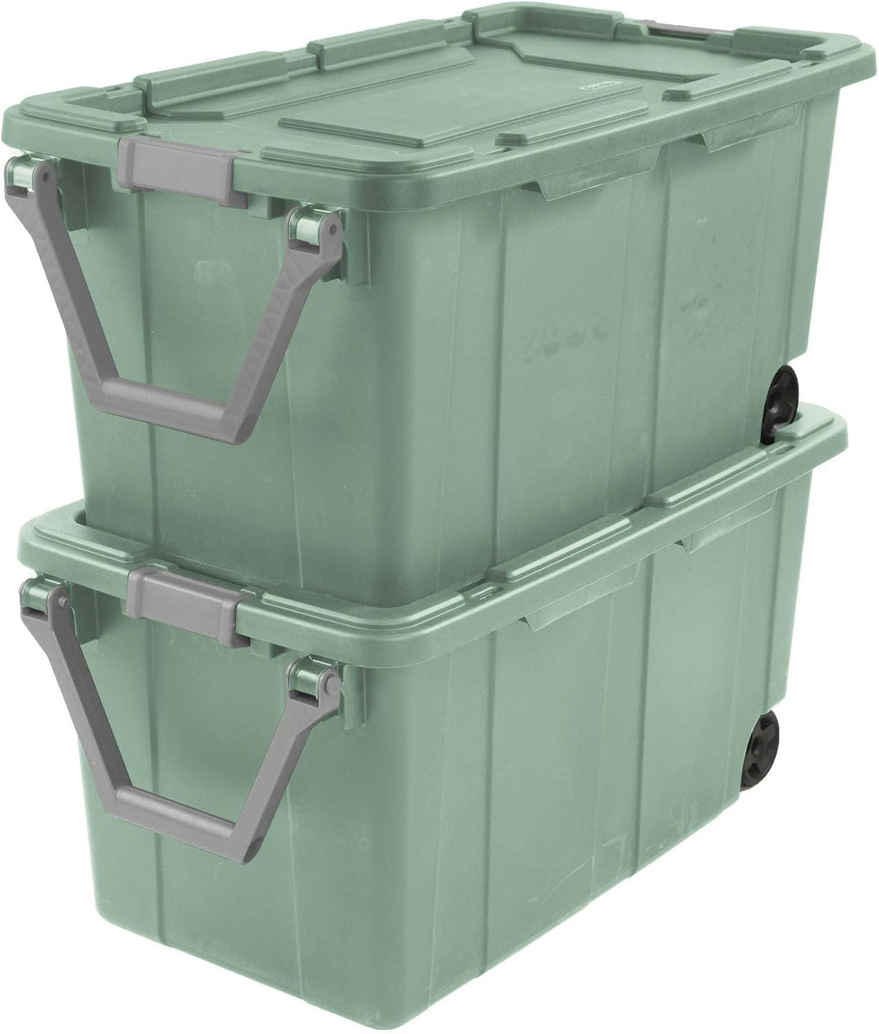 Extra Large Storage Bin, 40 Gallon Wheeled Plastic Storage Container with Handle, Green, Pack of 2 (GREEN)