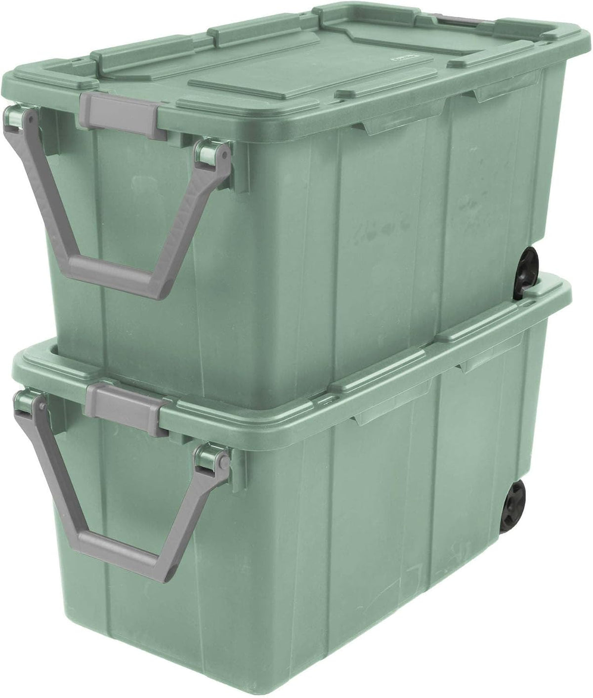 Extra Large Storage Bin, 40 Gallon Wheeled Plastic Storage Container with Handle, Green, Pack of 2 (GREEN)