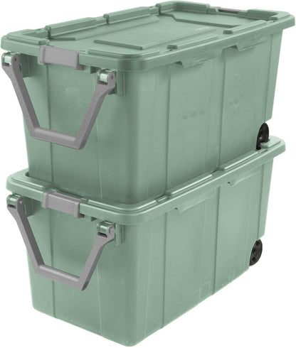 Extra Large Storage Bin, 40 Gallon Wheeled Plastic Storage Container with Handle, Green, Pack of 2 (GREEN)