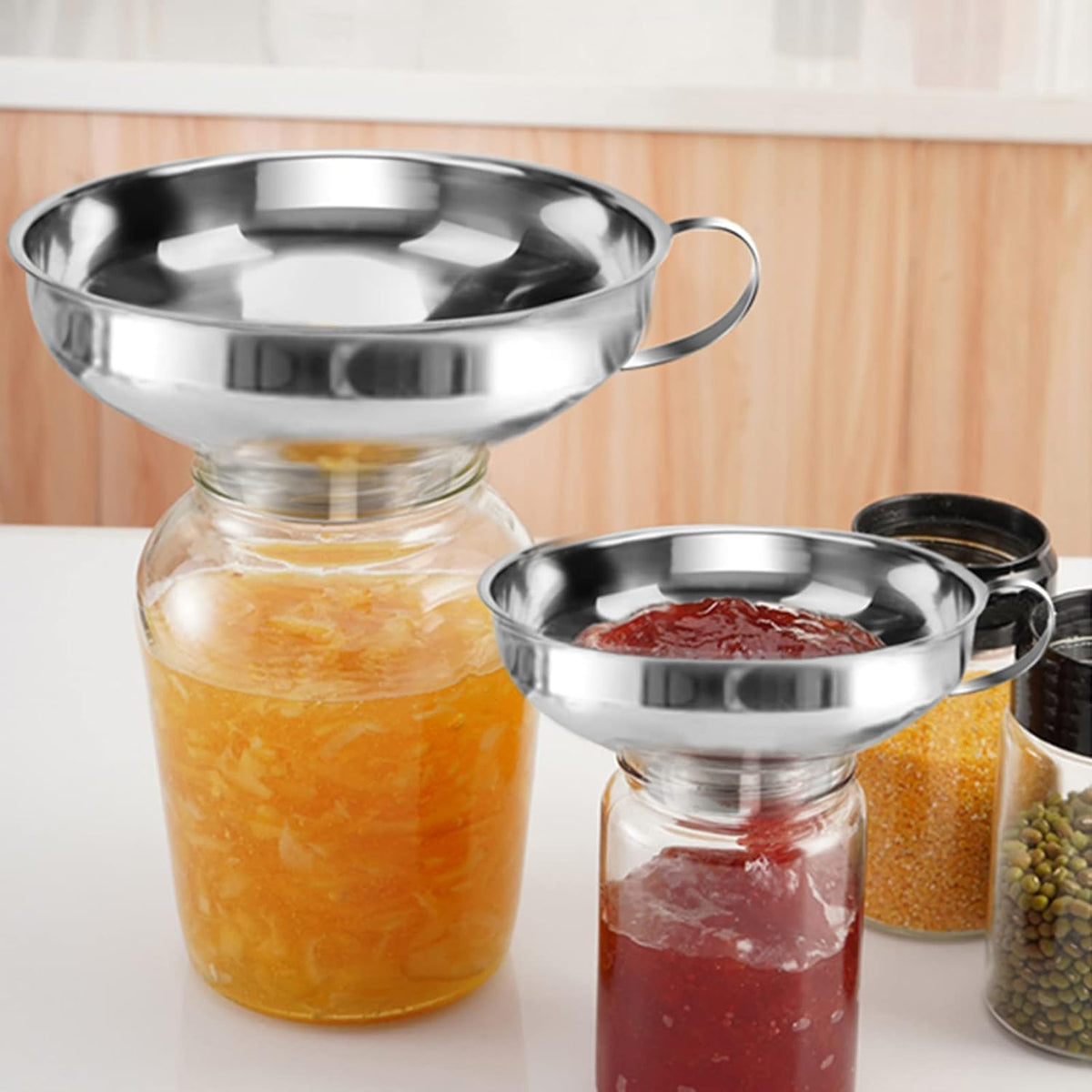 Canning Funnel for Wide and Regular Jars, Wide Mouth Funnel Stainless Steel Funnels for Kitchen Use, Metal Funnels Set for Transferring Liquid Power Jam Grains Dry and Wet Ingredients