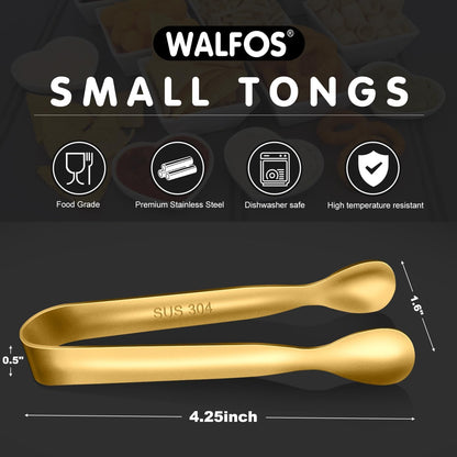 Walfos Kitchen Tongs for Cooking, 600℉ Heat Resistant Stainless Steel Tongs, All Metal Heavy Duty Tongs For Food ,BBQ Grilling - 7 ，9 and 12 Inch ,Set of 3
