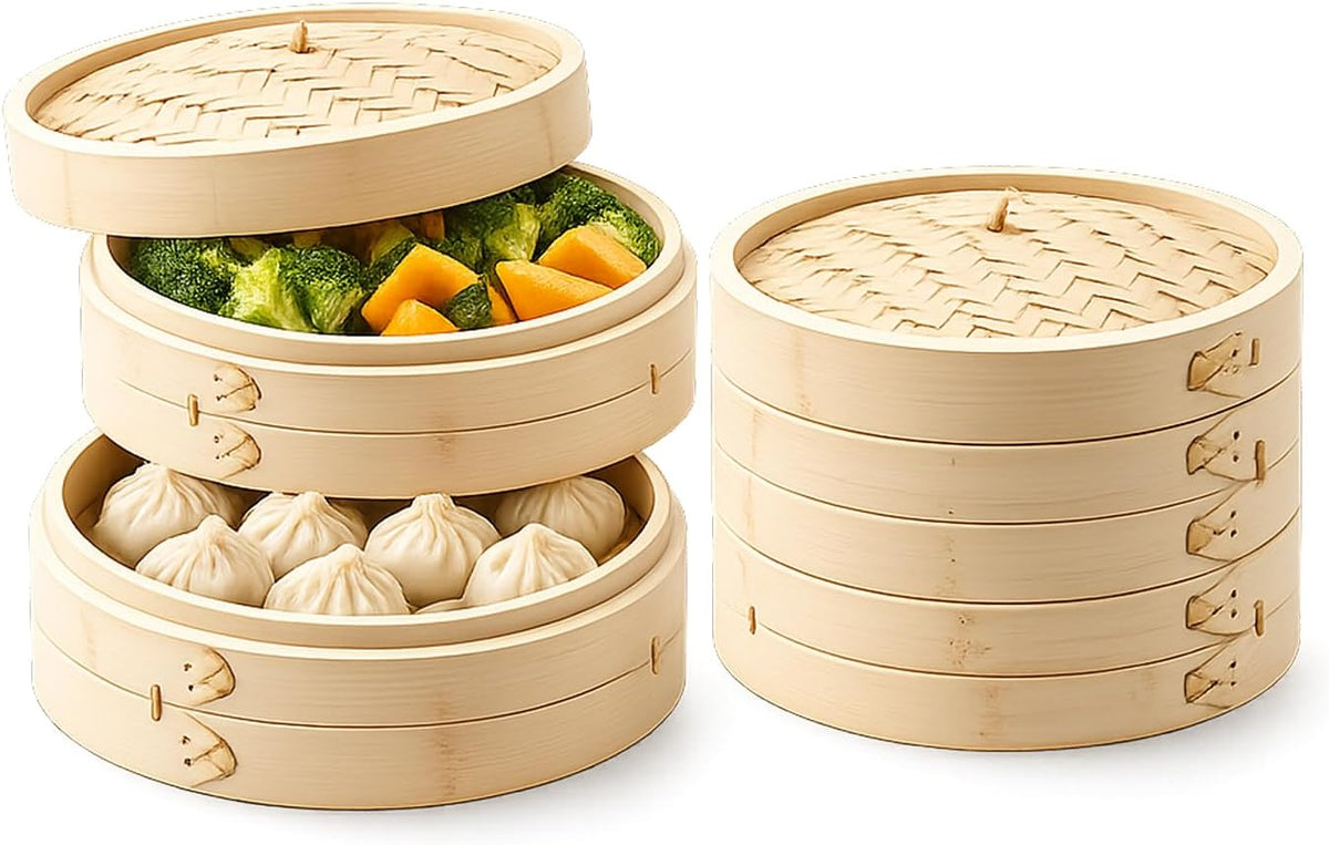 JapanBargain 2224, Large Chinese Bamboo Steamer Steaming Basket for Vegetable Seafood Dim Sum Dumpling Bun Egg, 12-inch