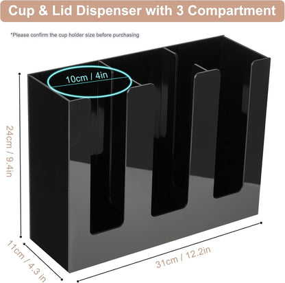 MYITYARD Coffee Cup Dispenser, Cup and Lid Organizer fits 5 to 16 oz Disposable Paper & Plastic Cups, Acrylic Cup Holder for Table Countertop, Black