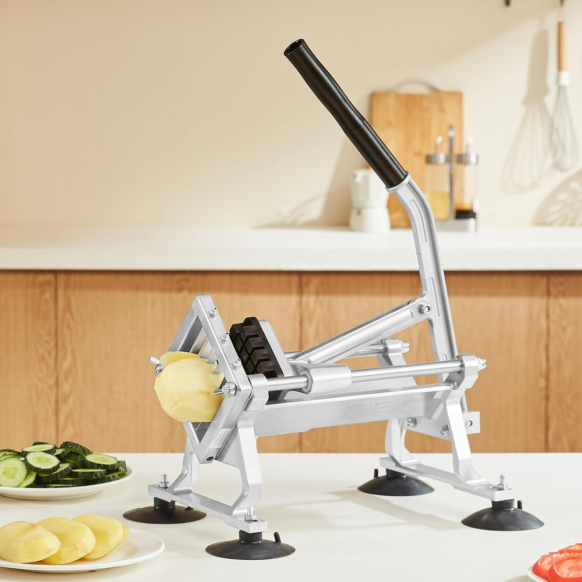 VEVOR Commercial Vegetable Slicer, 3/8" and 3/16" Tomato Slicer, Stainless Steel and Aluminum Alloy Vegetable Cutter Slicer, Manual Tomato Slicer with Non-slip Feet, for Tomatoes, Potatoes, Onions