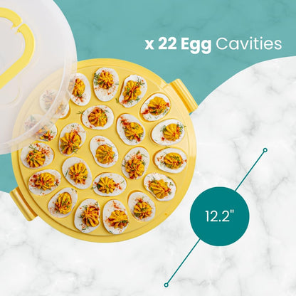 Deviled Egg Containers with Lid & Handles, 22-Count Portable Carrier, Dishwasher Safe Tray, Refrigerator Storage, High-Capacity Trays Deviled Egg Holder - Blue