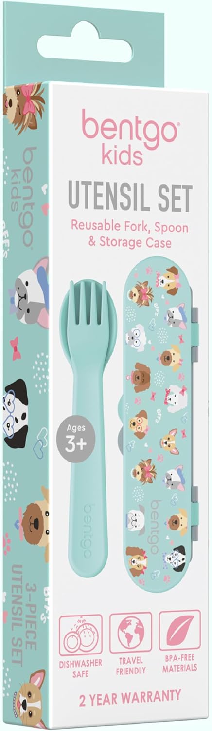 Bentgo Kids Utensil Set - Reusable Plastic Fork, Spoon & Storage Case - BPA-Free Materials, Easy-Grip Handles, Dishwasher Safe - Ideal for School Lunch, Travel, & Outdoors (Shark)
