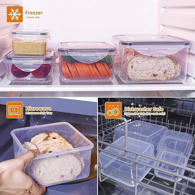 4 Pcs Food Storage Containers with Lids Airtight - BPA-Free, 100% Leak-Proof, Meal Prep Containers for Kitchen Storage and Organization, Dishwasher & Microwave, Freezer Safe(Square)