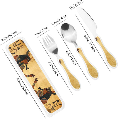 3-Piece Kids Silverware Set With Storage Case, Stainless Steel Reusable Children Safe Knife Spoon Fork Set Tropical Sunset Seaside Children Flatware Set For Kids Lunch Box