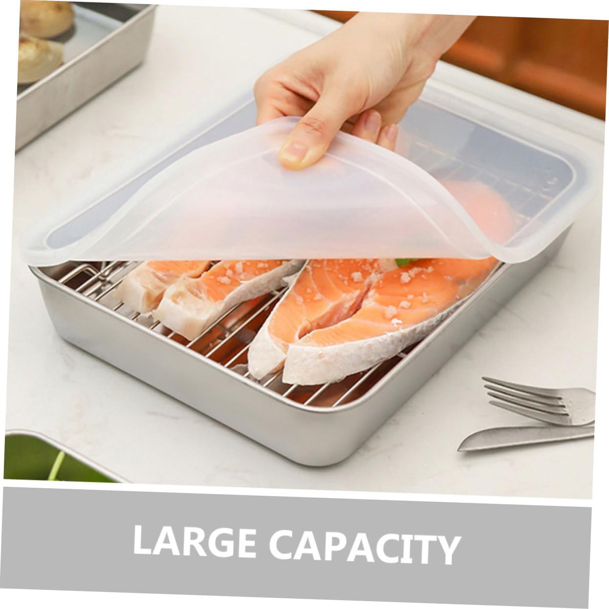 Healifty Stainless Steel Deep Kitchen Prep Tray Oil Filter BBQ Roasting Pan Set for Cooking and Baking Sturdy Food Container Rack for Grilling and Oven Use