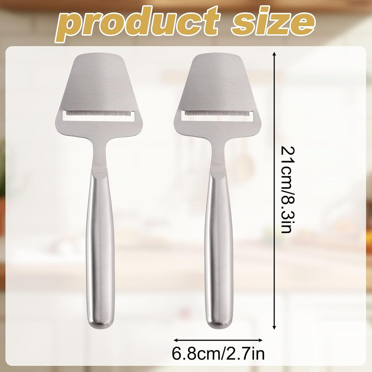 2pcs Stainless Steel Cheese Slicer, One-Piece Design Cheese Shaver Peeler Knife Plane, Multi-Functional Butter Cutter Tool for Block Cheeses Semi-Hard/Hard Butter Vegetables Kitchen Use