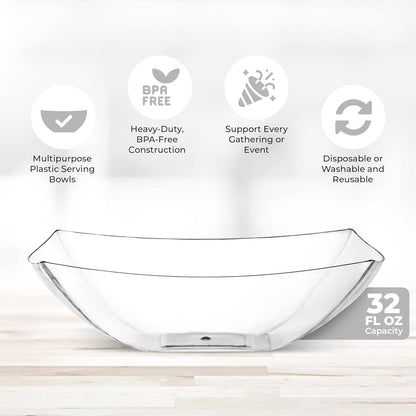 Posh Setting - White Plastic Square Serving Bowls for Party (16oz - 4 Pack), Disposable & Candy Containers for Party Table & Buffet