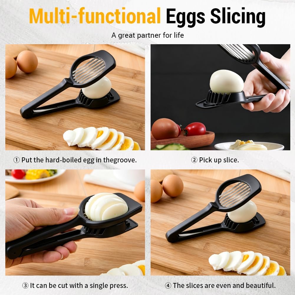 Egg Slicers Cutter, Stainless Steel Multifunction Slicing Mould, Handheld Mushroom Kiwi Divider Tomato Strawberry Cutter, 2.95 * 7.5inches (Black)