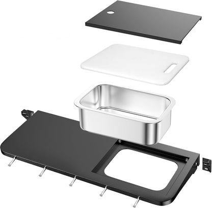 Upgraded Grill Table for Weber Kettle 22"/18"/26", Master Touch 22", Smokey Mountain, Recteq Pellet Grill RT-B380, Prep Station with Cutting Board, Basin, 4 Hooks, Shelf for Weber Kettle Accessories