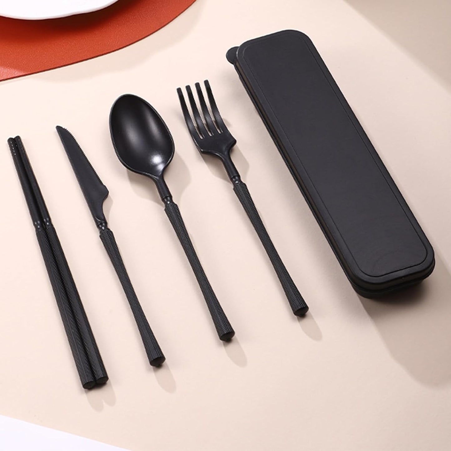 Reusable Travel Utensils Set with Case, Wheat Straw Portable Plastic Fork Spoon Knife Chopsticks Camping Cutlery, Eco-Friendly BPA Free Tableware Picnic Flatware for Kids Adults or Daily Use (Pink)