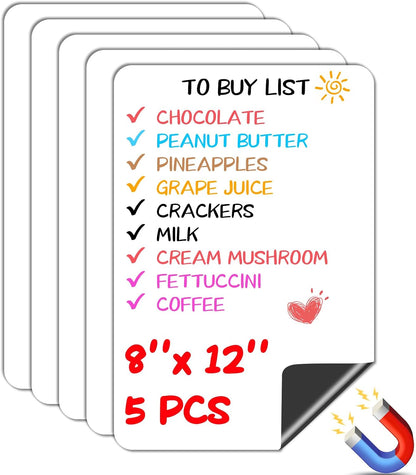 6 Pack Magnetic Dry Erase Board, 3 Pack 8'' x 12'' & 3 Pack 5'' x 8'' Magnetic Whiteboard for Fridge, Magnetism Notepad for Fridge with 6 Markers, 1 Eraser