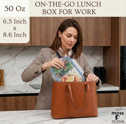 Moss and Stone Rectangular Borosilicate Glass Meal Food Containers - Prep Food Storage Containers Airtight - Snap Locking Lids – Microwave, Oven, Freezer, Dishwasher Safe – with 2 Compartment 2 Pack