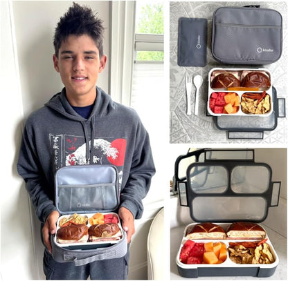 kinsho Lunch Box for Kids Boys Girls - Bento Box Set with Insulated Bag and Ice Pack, 6 Compartment Leak Proof Food Container, BPA-Free, Microwave Safe, Ideal for School & Work, Teal