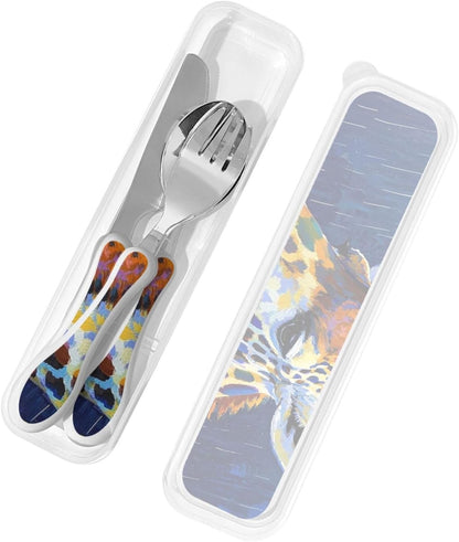 3-Piece Kids Silverware Set With Storage Case, Stainless Steel Reusable Children Safe Knife Spoon Fork Set Chinese Celadon Peacock Children Flatware Set For Kids Lunch Box