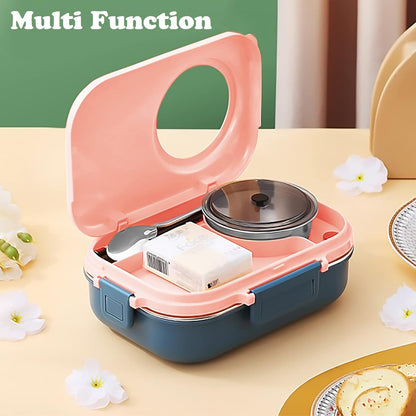 3 Compartments Bento Lunch box with Soup Bowl, Insulated Lunch Bag and Portable Utensils, Stainless Steel Camera Lunch Containers，Leak Proof Bento Box for Kids Adults Men Women…