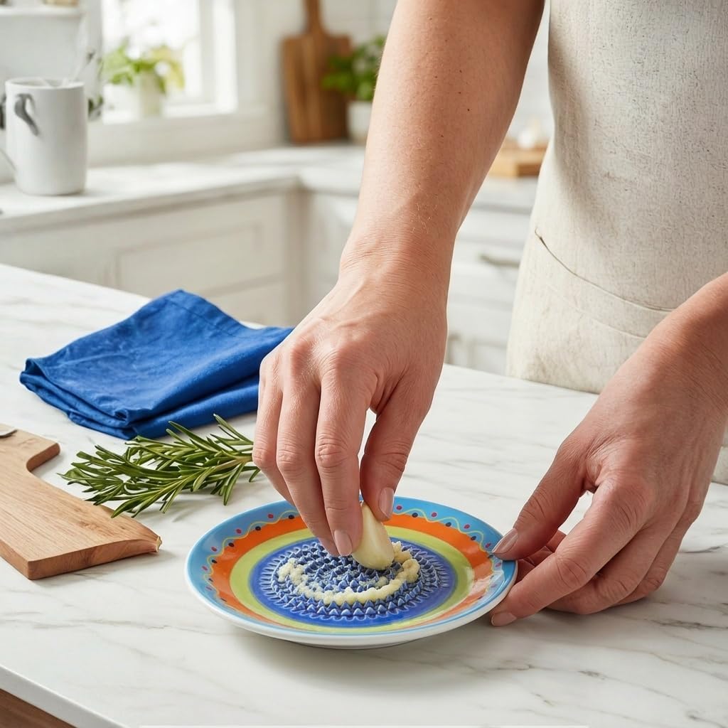 Handcrafted Ceramic Garlic Grater Plate, Ocean Blue
