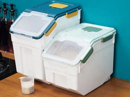 Large Flour Storage Container Bin 25lb, 2Pack Airtight Rice Storage Containers with Wheels Seal Locking Lid, BPA Free with Measuring Cup&Scoop for Flour, Rice, Grain(Green)