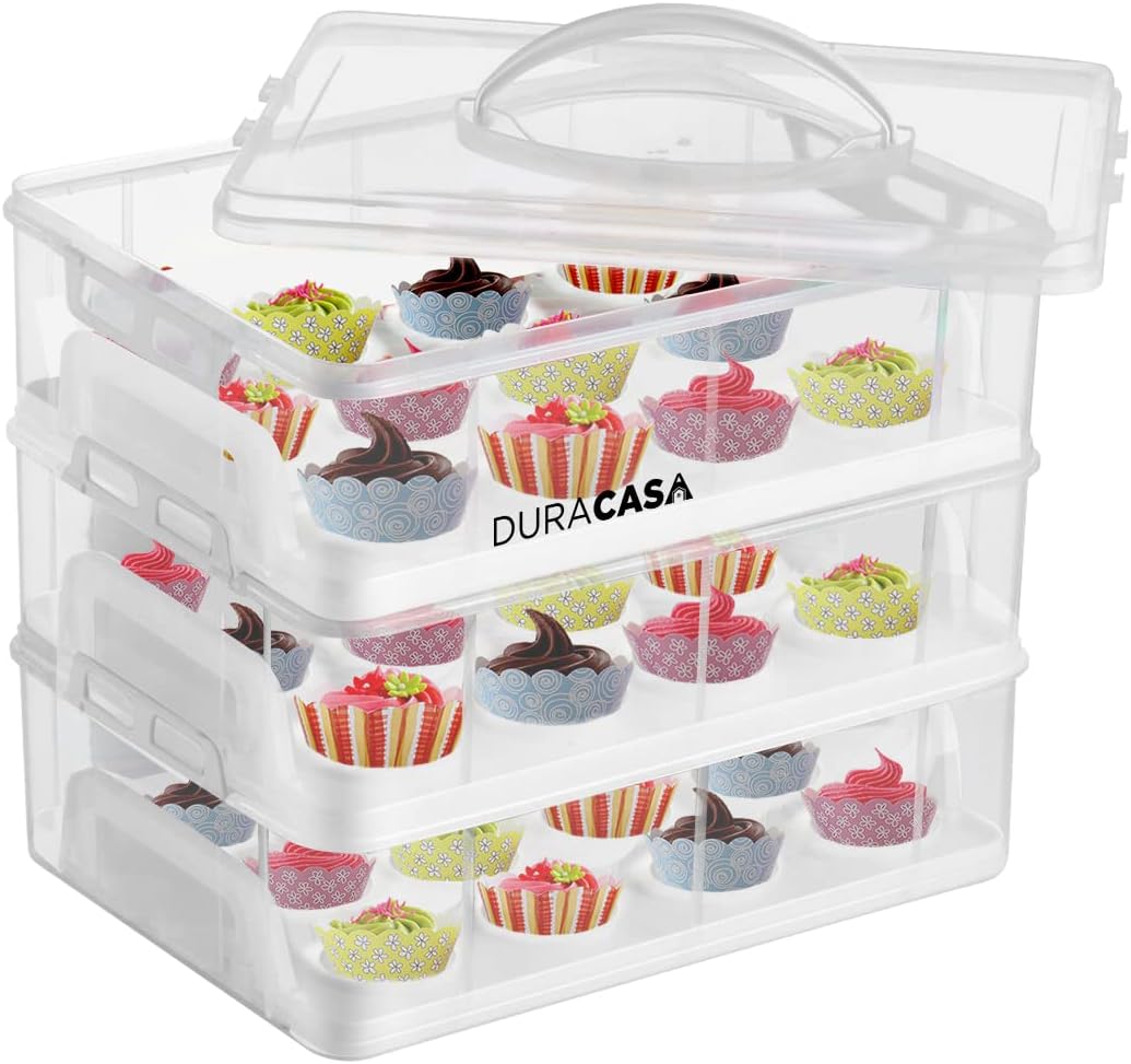 Cupcake Carrier, Cupcake Holder | Premium Upgraded Model Holds Cupcakes Steadier | Store up to 36 Cupcakes or Muffins | Stacking Cupcake Storage Container | Use 1,2, or 3 Tiers (White)