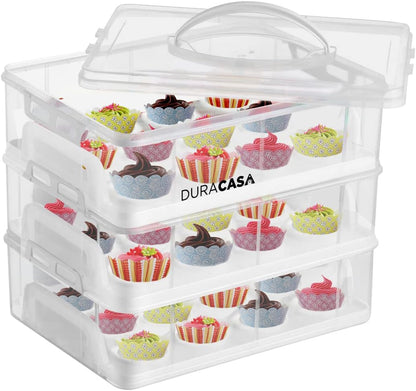 Cupcake Carrier, Cupcake Holder | Premium Upgraded Model Holds Cupcakes Steadier | Store up to 36 Cupcakes or Muffins | Stacking Cupcake Storage Container | Use 1,2, or 3 Tiers (White)