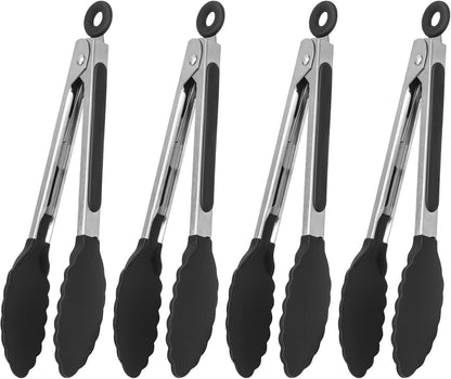 Serving Tongs Kitchen Tongs - Heat Resistant, Premium Stainless Steel Locking Cooking Tongs with Silicone Tips, Non-Slip Food Tongs for Cooking, Heavy Duty, Non-Stick (7 Inch)