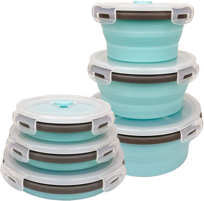 CARTINTS Silicone Collapsible Food Storage Containers-Prep/Storage Bowls with Lids - Set of 3 Square Silicone Lunch Containers - Microwave, Dishwasher and Freezer Safe (blue)