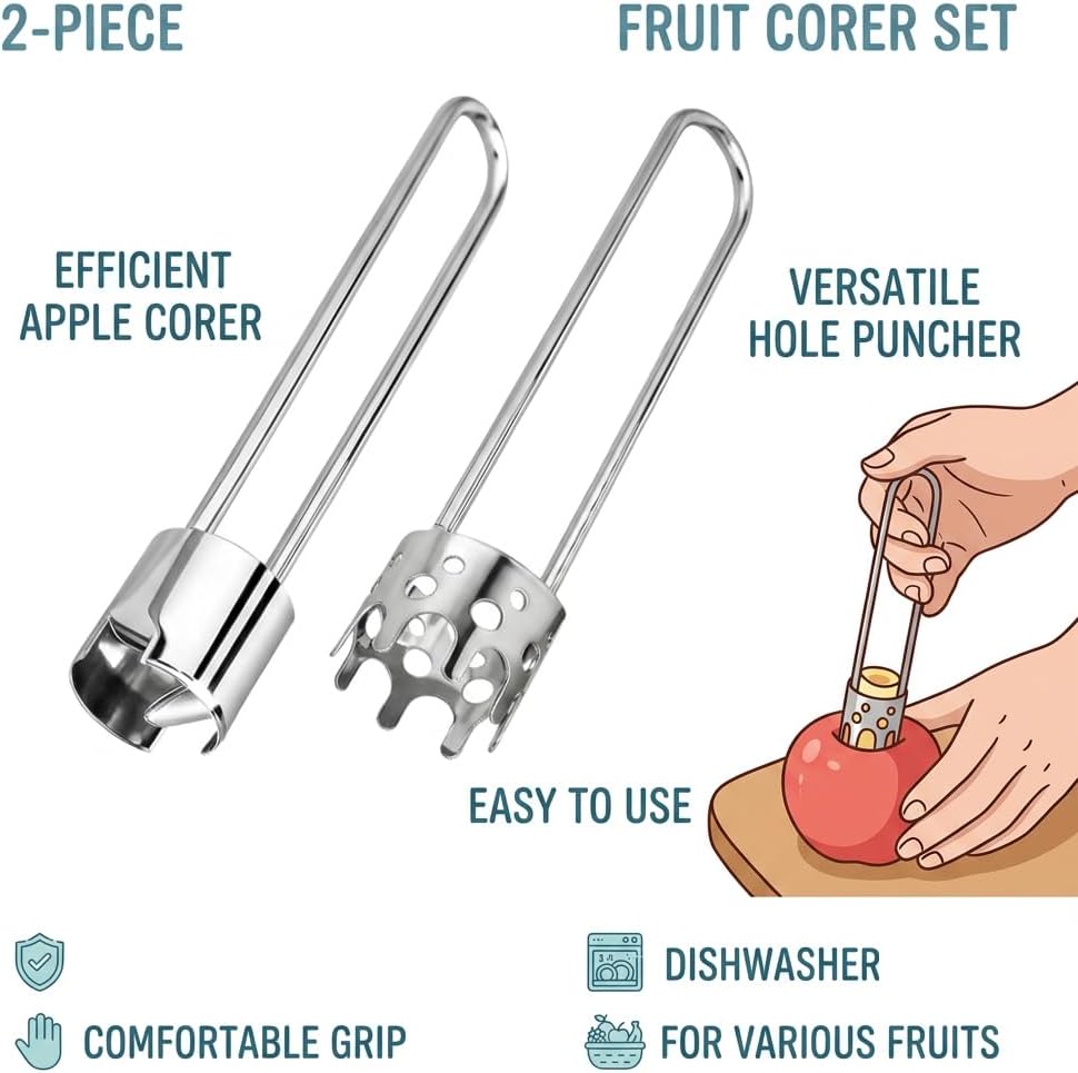 2pcs Apple Corer Set, Tomato Corers, Pepper Corer Seed Remover Tool for Kitchen, Ideal for Fruits and Vegetables Core Removal, Home Cooking, Salad Making and Food Preparation