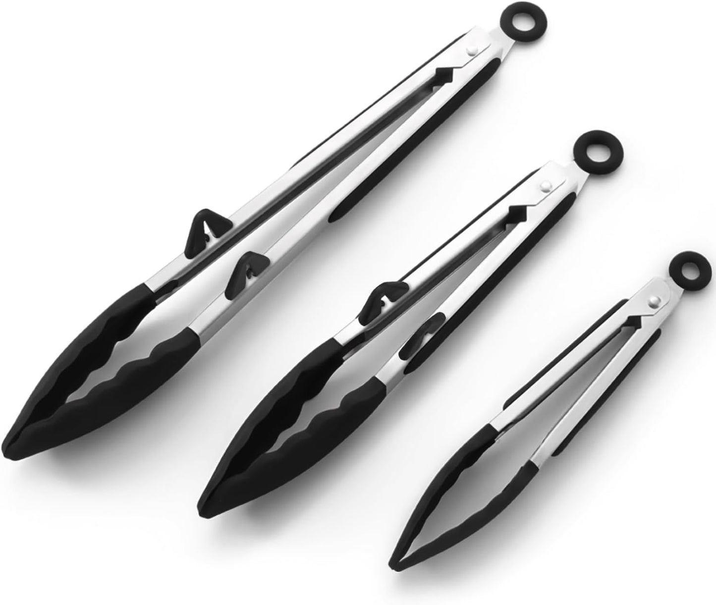 Silicone Tongs for Cooking, 3Pcs Stainless Steel Kitchen Tong with Silicone Tips, Heat Resistant Food Grade Small Serving Tong for BBQ Salad, Blue(7"+9"+12")