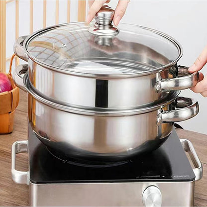 Steamer for Cooking, 5.0 Quarts Stainless Steel Steamer Pot, 2-Tier Food Steam Pots with Lid for Cooking Vegetables, Seafood, Soups, Stews and Pasta, 11 x 6.1 inch